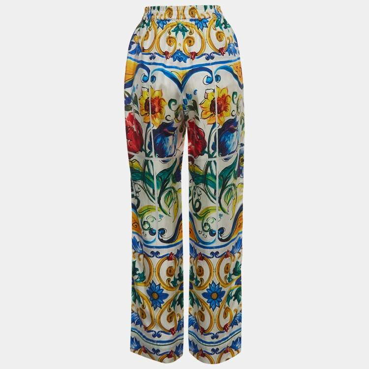 Pre Owned Dolce & Gabbana Multicolor Print Satin Elasticated Waist Palazzo Pants S