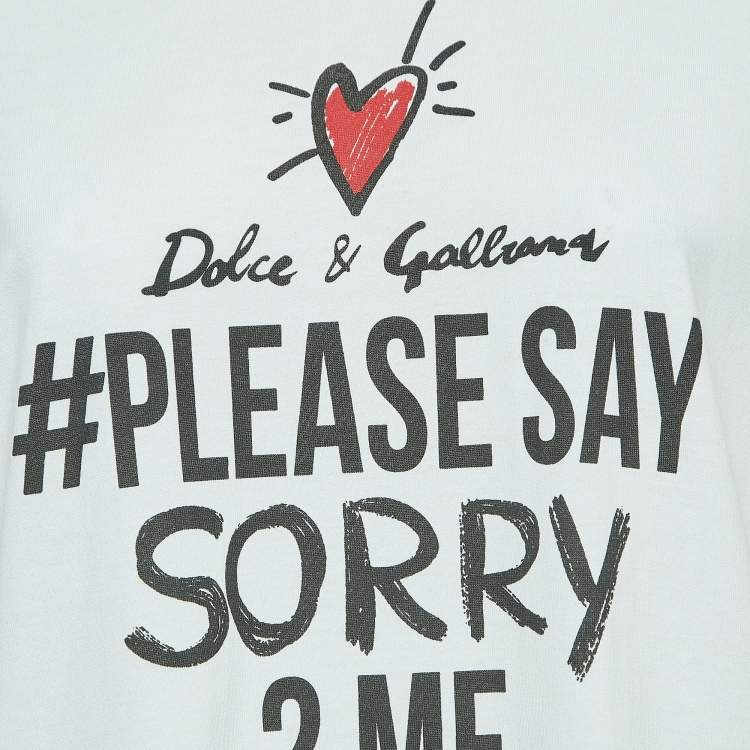 Pre Owned Dolce & Gabbana White Print Cotton Zip Detail Half Sleeve T-Shirt M