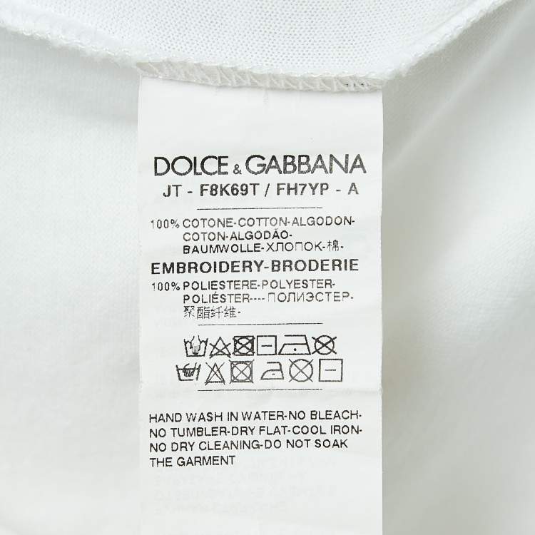 Pre Owned Dolce & Gabbana White Print Cotton Zip Detail Half Sleeve T-Shirt M