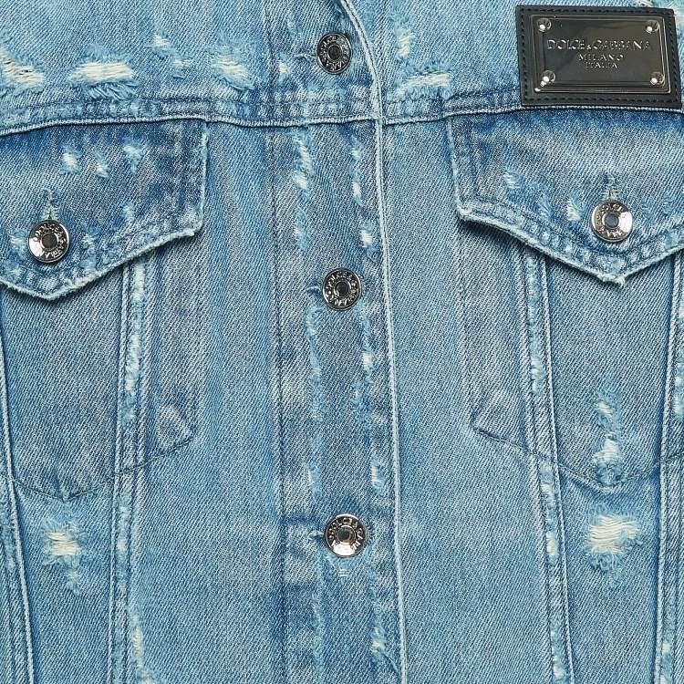 Pre Owned Dolce & Gabbana Blue Ripped Denim Buttoned Jacket S