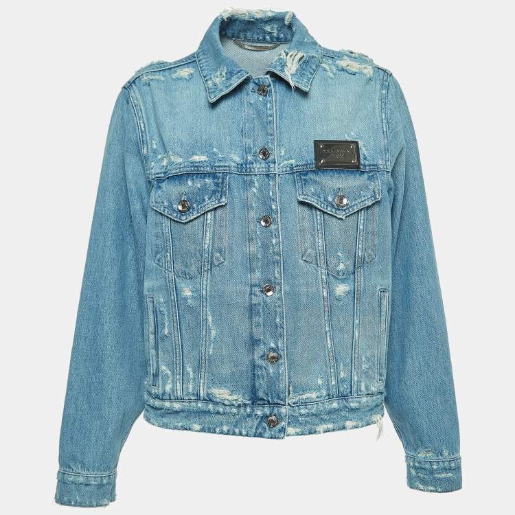 Pre Owned Dolce & Gabbana Blue Ripped Denim Buttoned Jacket S