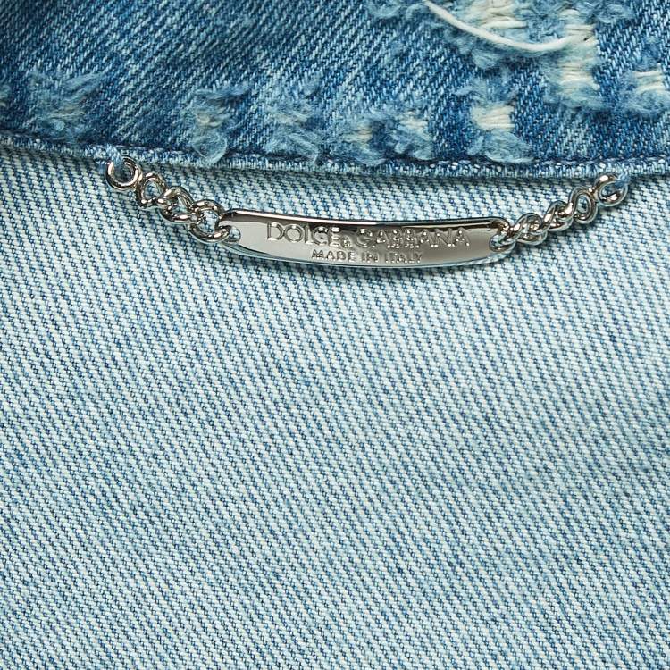 Pre Owned Dolce & Gabbana Blue Ripped Denim Buttoned Jacket S