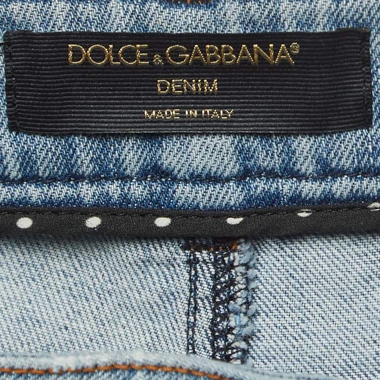 Pre Owned Dolce & Gabbana Blue Washed Distressed Denim Skinny Jeans S Waist 26"