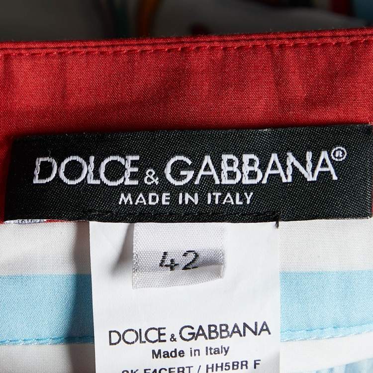 Pre Owned Dolce & Gabbana White Calendar Print Cotton Gathered Maxi Skirt M