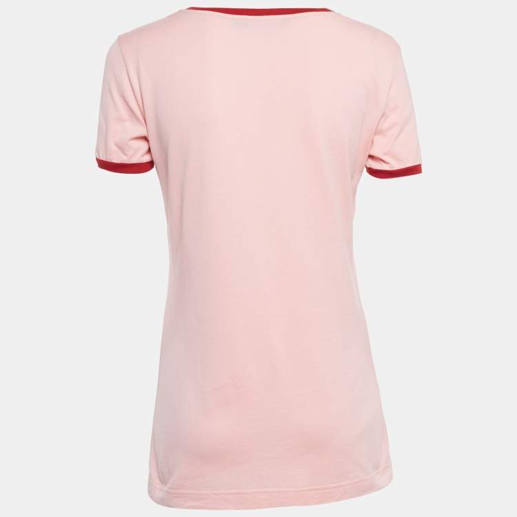 مملوكة مسبقًا Dolce & Gabbana Light Pink Logo Print Cotton Half Sleeve T-Shirt S