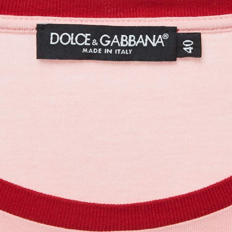 مملوكة مسبقًا Dolce & Gabbana Light Pink Logo Print Cotton Half Sleeve T-Shirt S