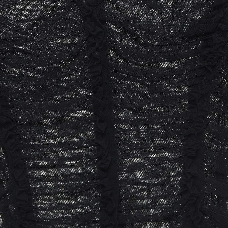 Pre Owned Dolce & Gabbana Black Tulle Ruched Midi Dress L