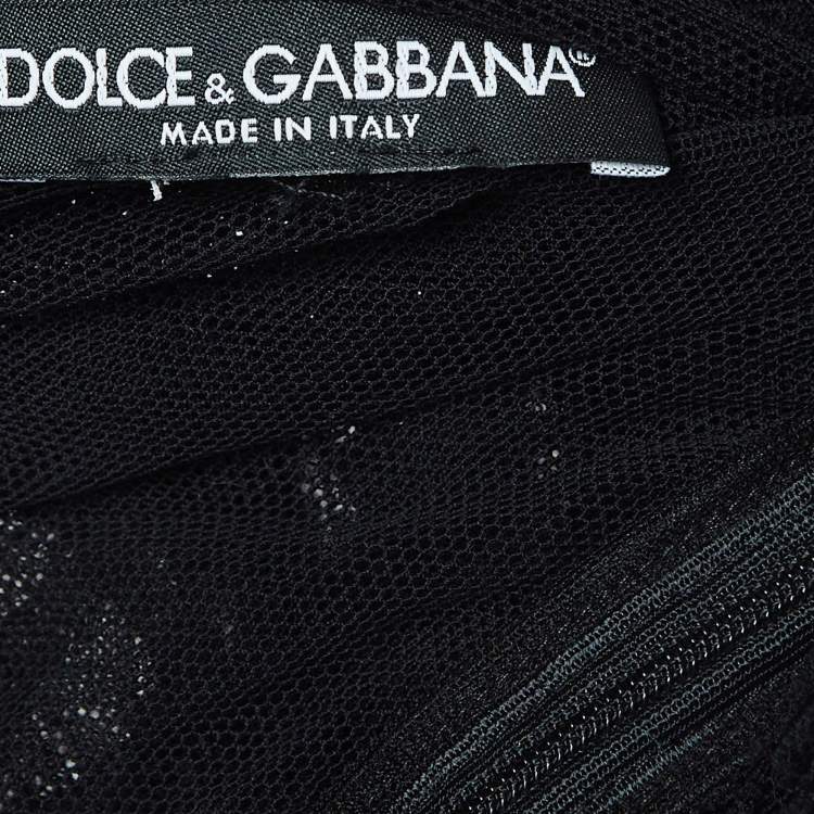 Pre Owned Dolce & Gabbana Black Tulle Ruched Midi Dress L