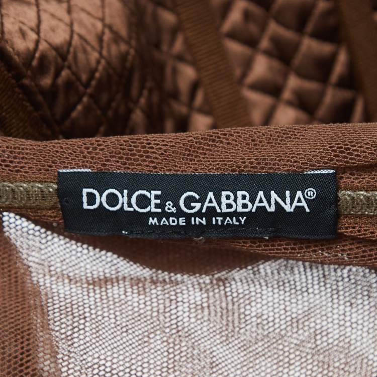 Pre Owned Dolce & Gabbana Brown Tulle Ruched Long Dress L 