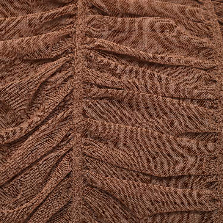 Pre Owned Dolce & Gabbana Brown Tulle Ruched Long Dress L 