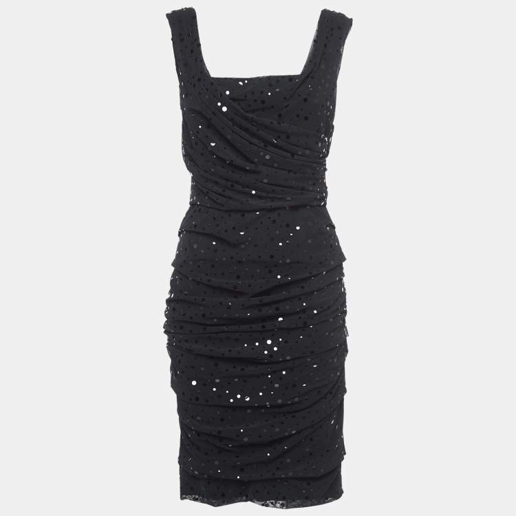 Pre Owned Dolce & Gabbana Black Tulle Ruched Mini Dress M