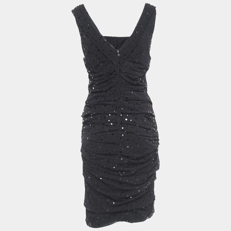 Pre Owned Dolce & Gabbana Black Tulle Ruched Mini Dress M