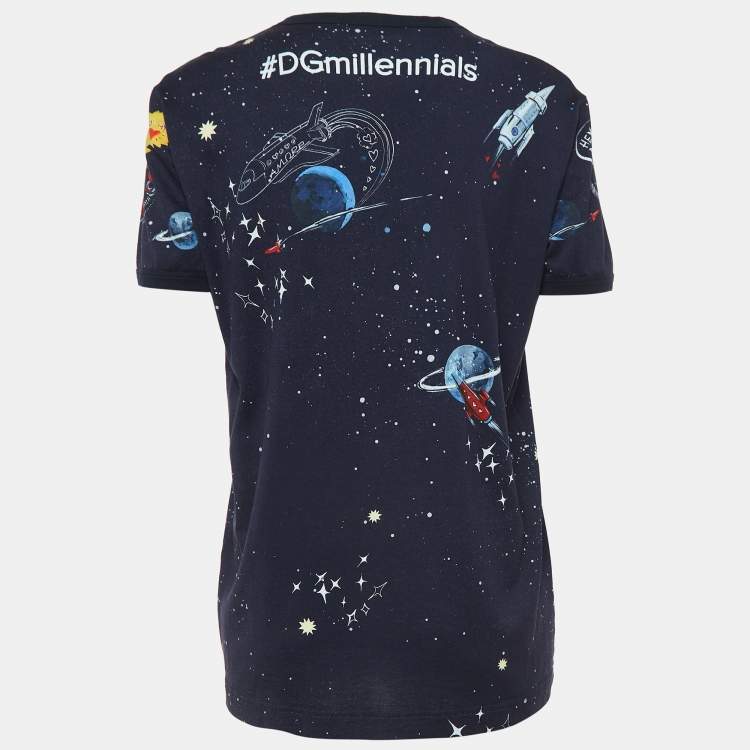 Pre Owned Dolce & Gabbana Navy Blue Space Print Cotton Half Sleeve T-Shirt M