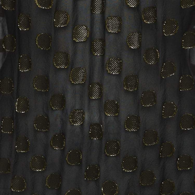 Pre Owned Dolce & Gabbana Black/Gold Dotted Lurex Silk High Neck Top S