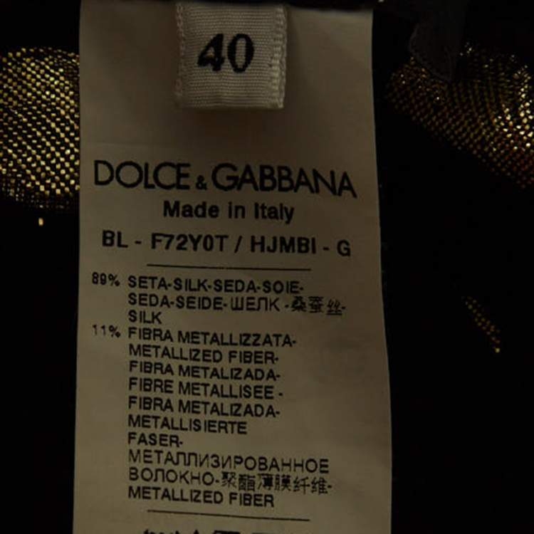 Pre Owned Dolce & Gabbana Black/Gold Dotted Lurex Silk High Neck Top S