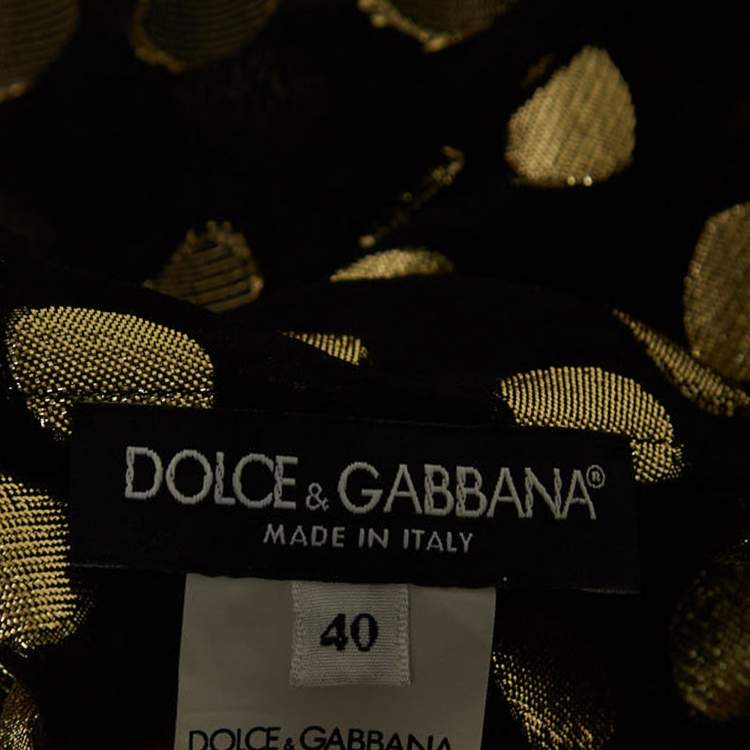 Pre Owned Dolce & Gabbana Black/Gold Dotted Lurex Silk High Neck Top S