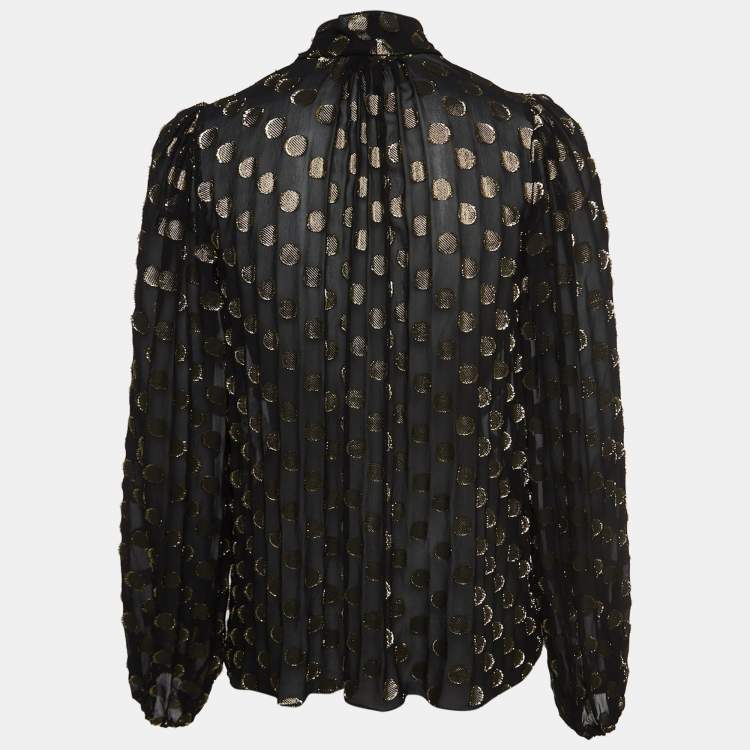 Pre Owned Dolce & Gabbana Black/Gold Dotted Lurex Silk High Neck Top S