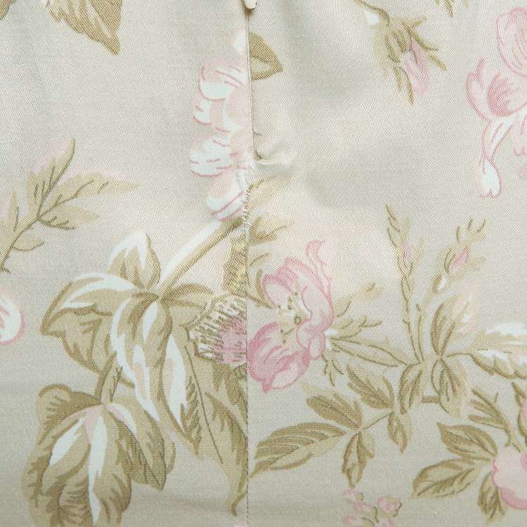 Pre Owned D&G Sage Green Floral Print Silk Lace Accent Mini Dress S