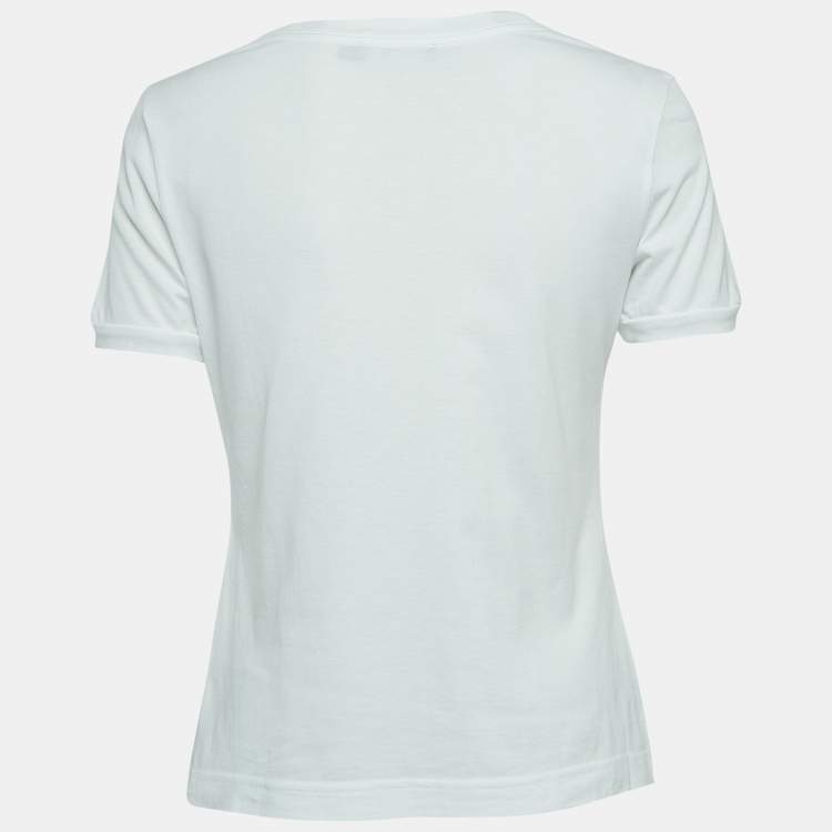 Pre Owned Dolce & Gabbana White Cotton Crystal Embellished Logo T-Shirt M