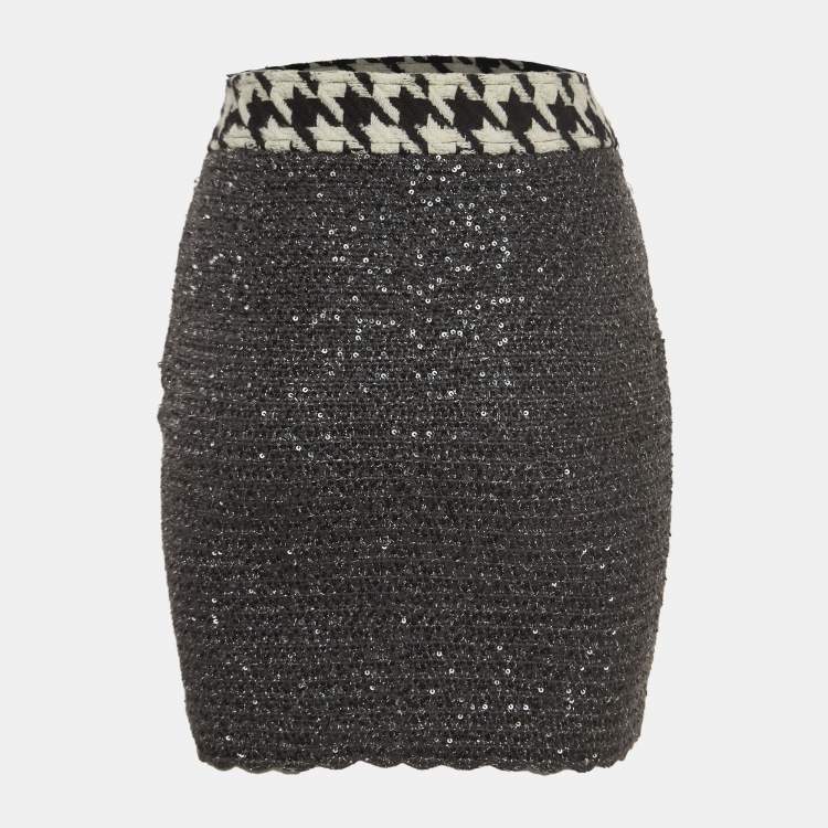 Pre Owned Dolce & Gabbana Grey Cotton Blend Sequin Detail Mini Skirt S