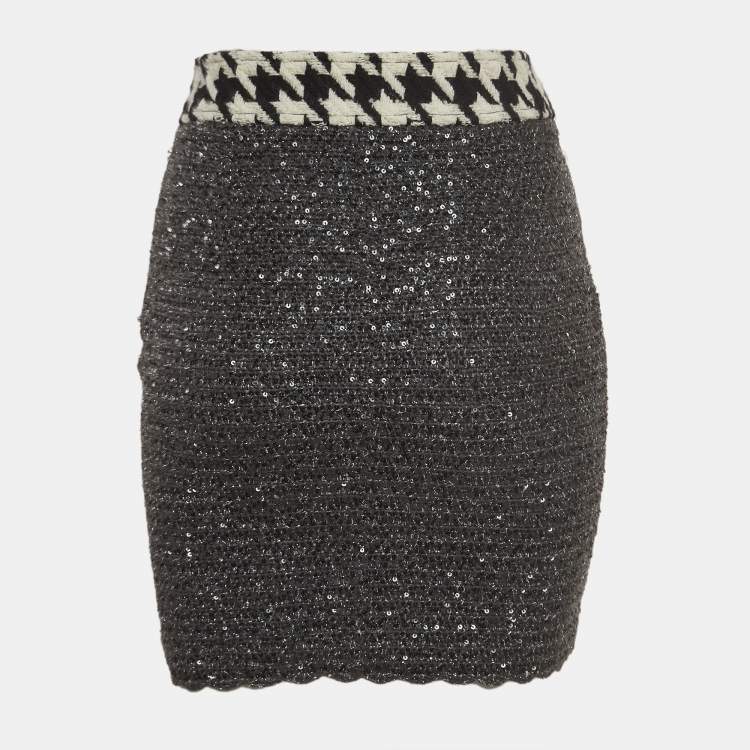 Pre Owned Dolce & Gabbana Grey Cotton Blend Sequin Detail Mini Skirt S