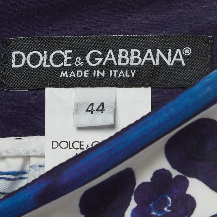 Pre Owned Dolce & Gabbana White/Blue Majolica Print Cotton Poplin Midi Skirt M