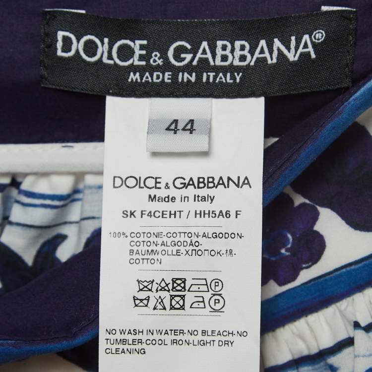 Pre Owned Dolce & Gabbana White/Blue Majolica Print Cotton Poplin Midi Skirt M