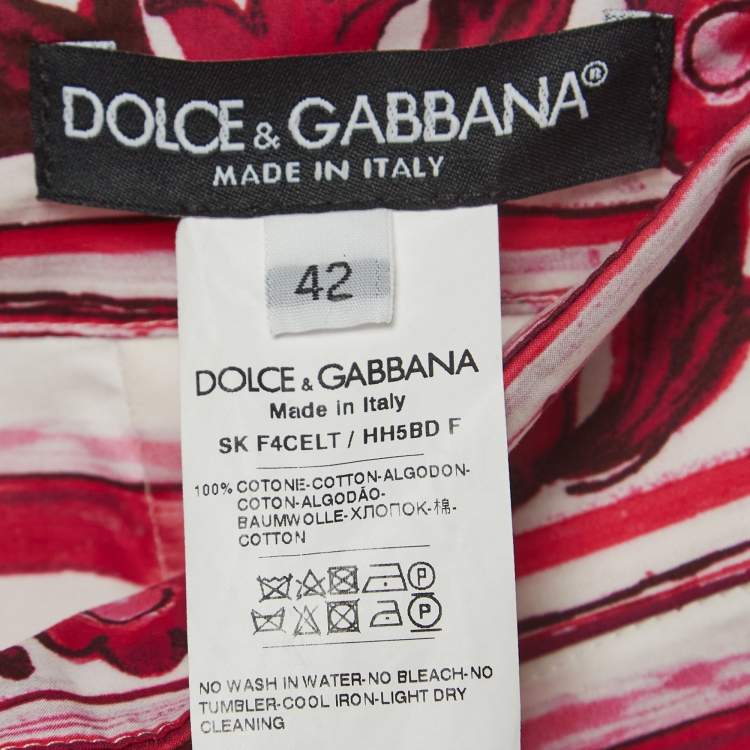 Pre Owned Dolce & Gabbana White/Pink Majolica Print Cotton Poplin Maxi Skirt M