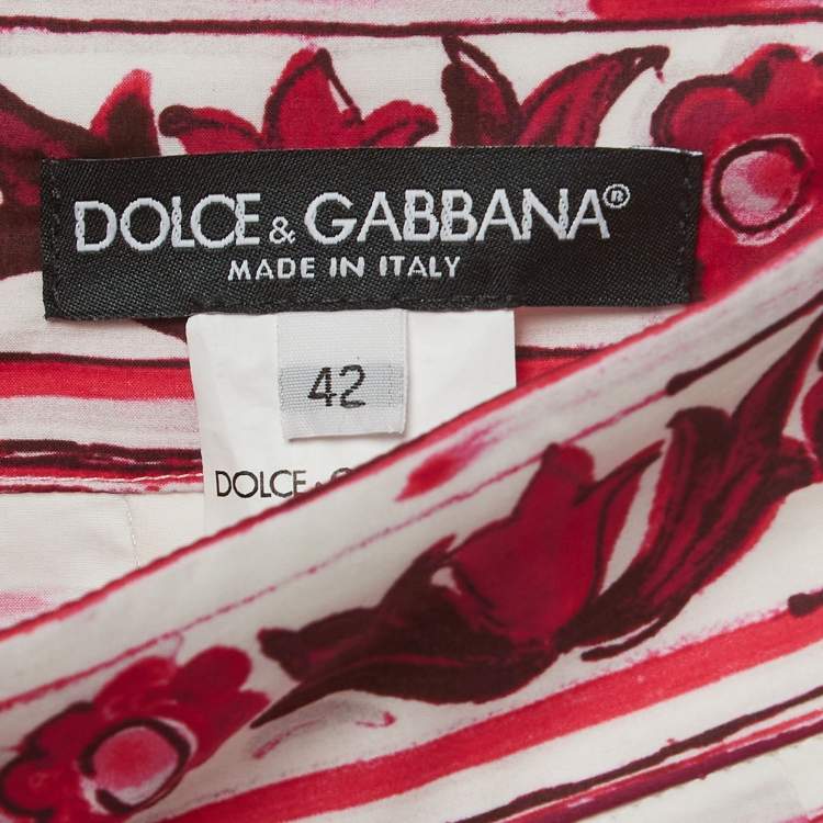 Pre Owned Dolce & Gabbana White/Pink Majolica Print Cotton Poplin Maxi Skirt M
