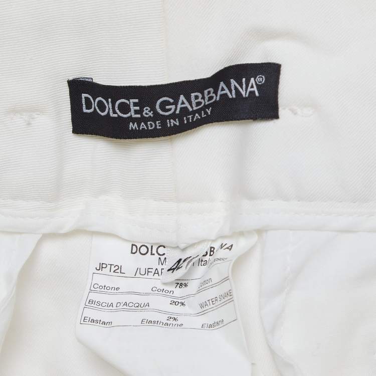 Pre Owned Dolce & Gabbana White Cotton Water Snake Trim Jeans M Waist 32''