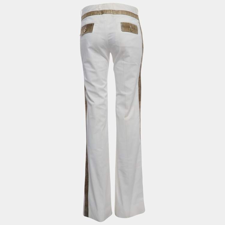 Pre Owned Dolce & Gabbana White Cotton Water Snake Trim Jeans M Waist 32''
