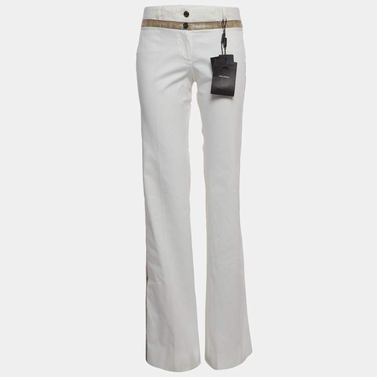 Pre Owned Dolce & Gabbana White Cotton Water Snake Trim Jeans M Waist 32''