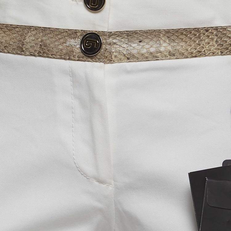 Pre Owned Dolce & Gabbana White Cotton Water Snake Trim Jeans M Waist 32''