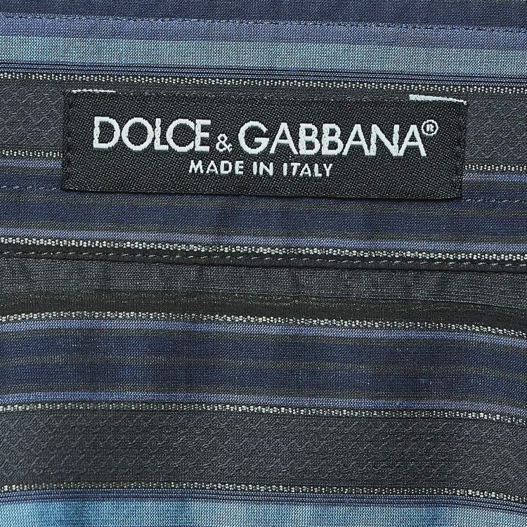 Pre Owned Dolce & Gabbana Blue Striped Cotton Full Sleeve Shirt M