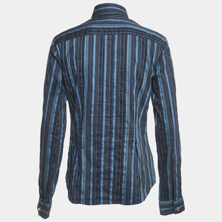 Pre Owned Dolce & Gabbana Blue Striped Cotton Full Sleeve Shirt M