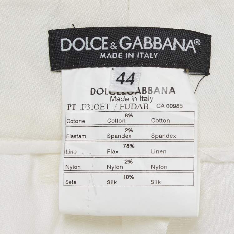 Pre Owned Dolce & Gabbana Off-White Linen Blend Trousers M