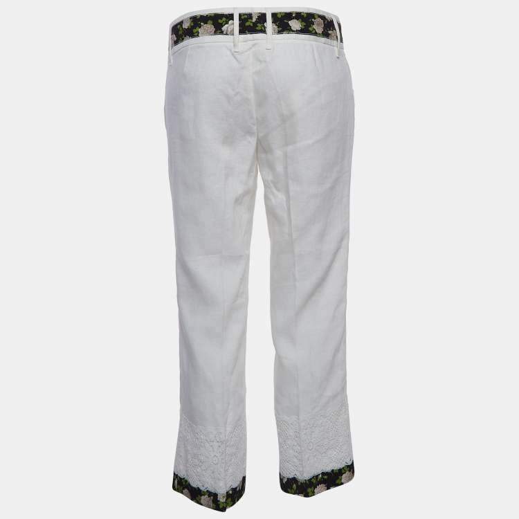 Pre Owned Dolce & Gabbana Off-White Linen Blend Trousers M