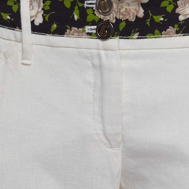 Pre Owned Dolce & Gabbana Off-White Linen Blend Trousers M