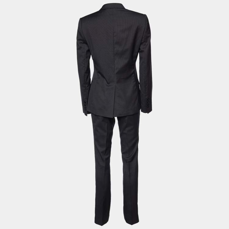 Pre Owned Dolce & Gabbana Charcoal Grey Pinstriped Wool & Silk Pant Suit S
