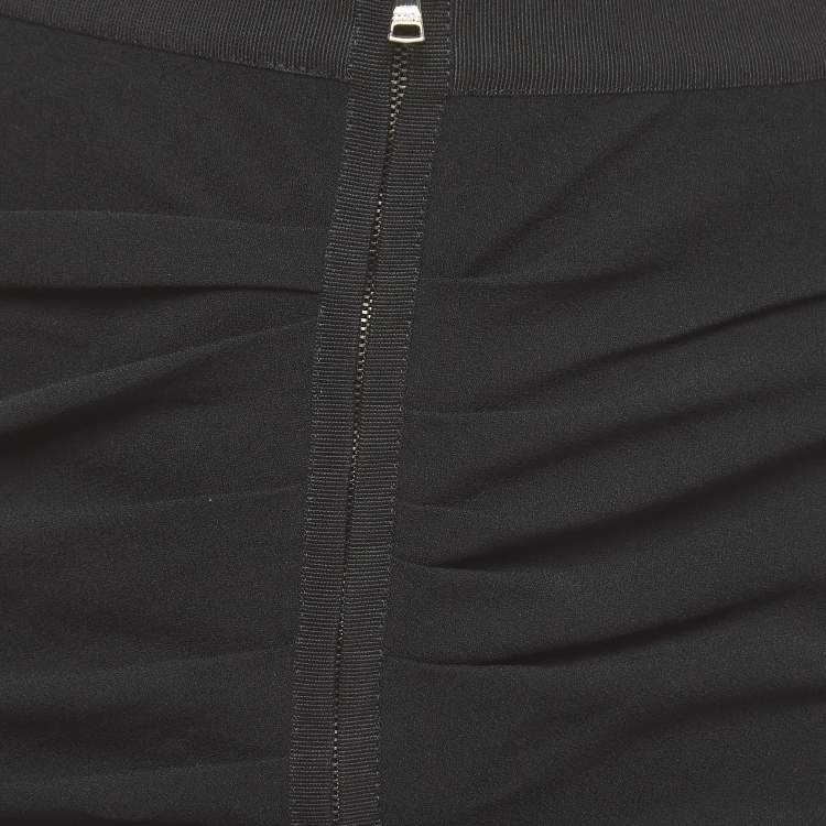 Pre Owned Dolce & Gabbana Black Ruched Crepe Double Zip Mini Skirt S