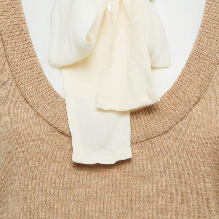 Pre Owned Dolce & Gabbana Beige Silk and Wool Knit Layered Top L