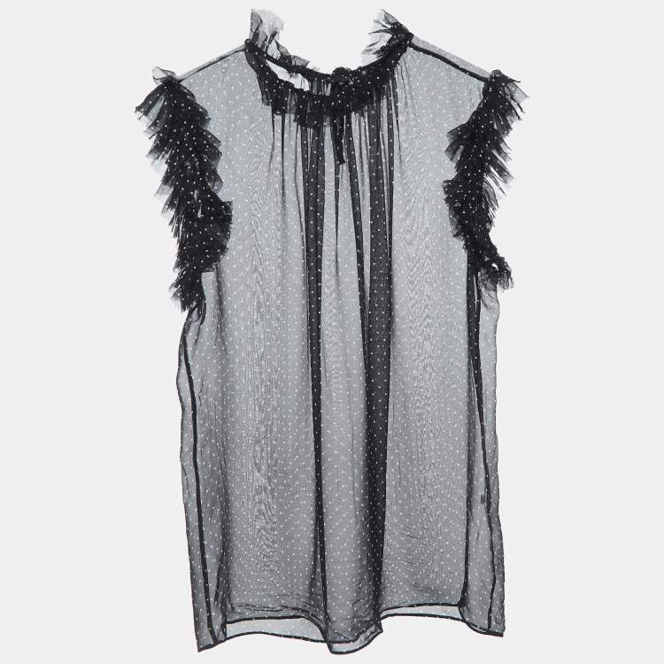 Pre Owned Dolce & Gabbana Black Dotted Silk Chiffon Sleeveless Top M