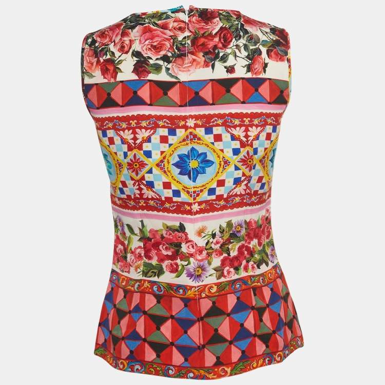 Pre Owned Dolce & Gabbana Multicolor Mambo Print Silk Sleeveless Top S
