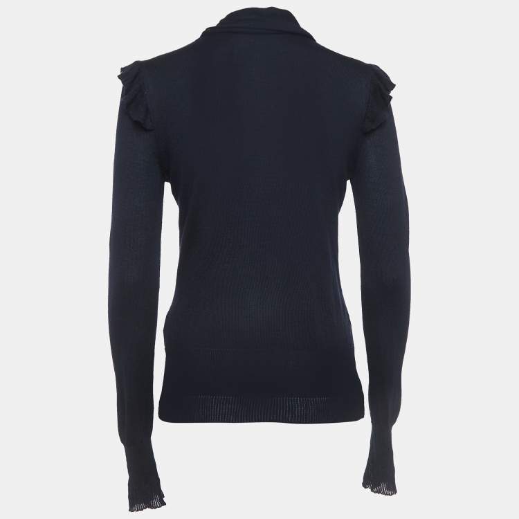 Pre Owned Dolce & Gabbana Navy Blue Cashmere and Silk Knit Neck Tie Top M