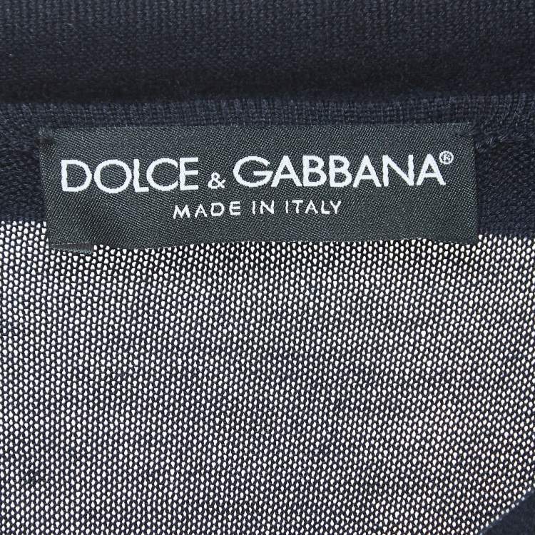 Pre Owned Dolce & Gabbana Navy Blue Cashmere and Silk Knit Neck Tie Top M