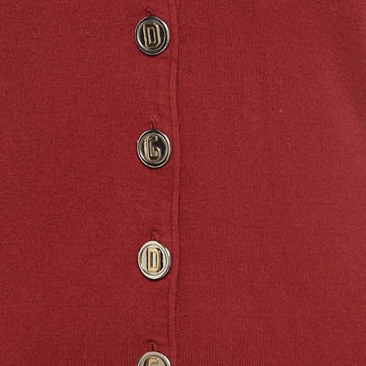 Pre Owned Dolce & Gabbana Red Knit DG Detail Buttoned Cardigan M