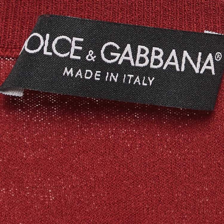 Pre Owned Dolce & Gabbana Red Knit DG Detail Buttoned Cardigan M