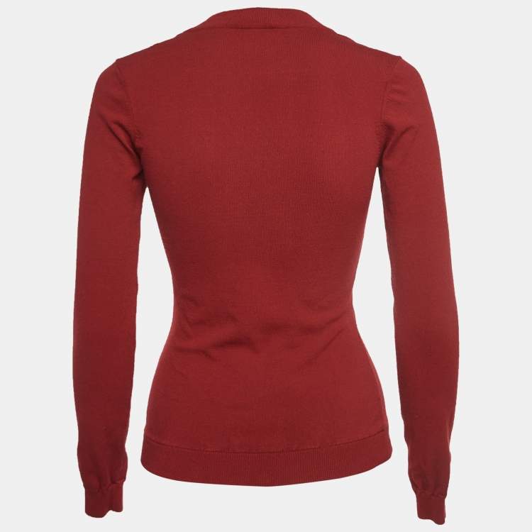 Pre Owned Dolce & Gabbana Red Knit DG Detail Buttoned Cardigan M