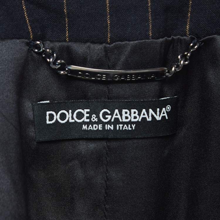Pre Owned Dolce & Gabbana Navy Blue Striped Wool Buttoned Vest M