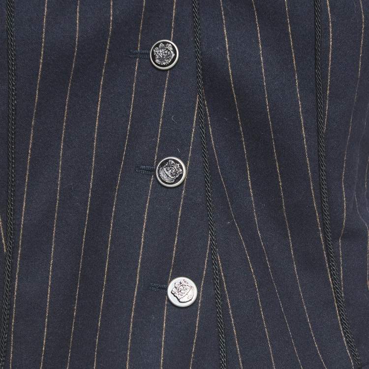Pre Owned Dolce & Gabbana Navy Blue Striped Wool Buttoned Vest M